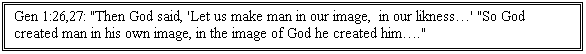 Text Box: Gen 1:26,27: "Then God said, 'Let us make man in our image,  in our likness…' "So God created man in his own image, in the image of God he created him…."